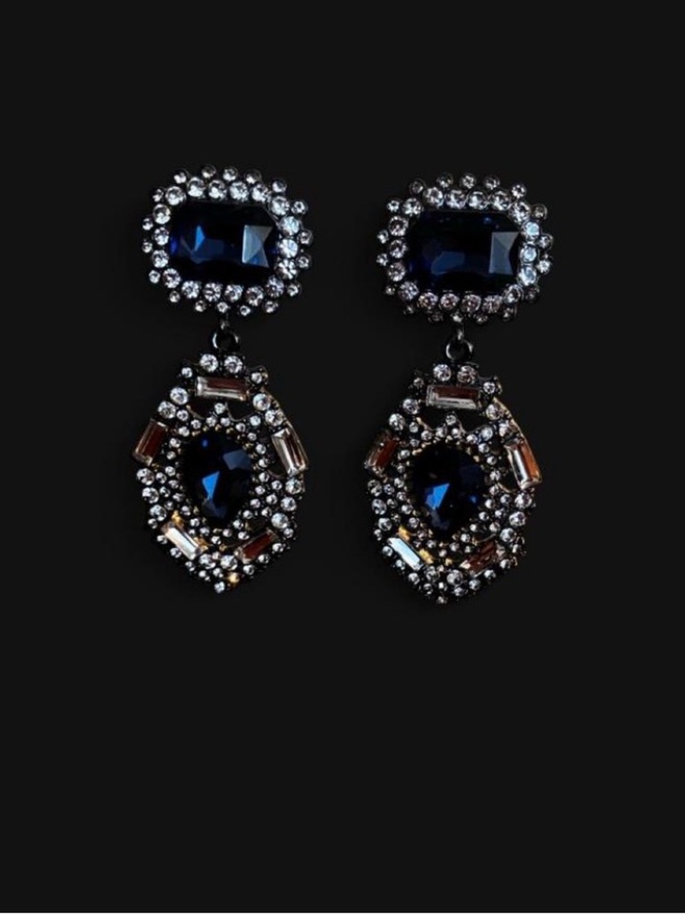 Navy Crystal Drop Statement Earrings